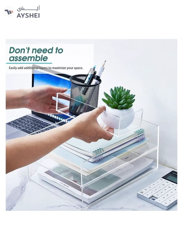 Eworld 3 Tier Stackable Acrylic Paper File Tray Clear Desk Organizer 
