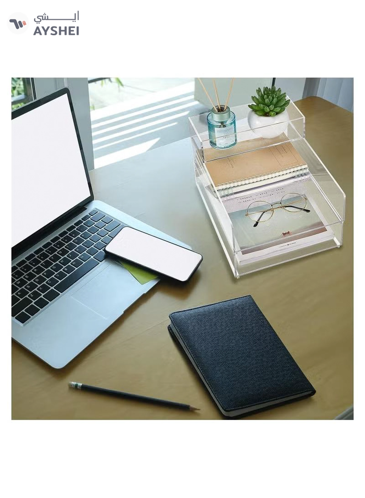 Eworld 3 Tier Stackable Acrylic Paper File Tray Clear Desk Organizer -5-5