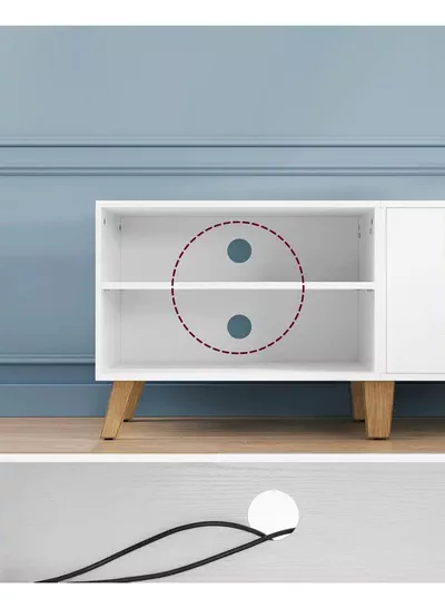 V Stand, 140 cm Long, with 2 Doors, Adjustable Shelf, for TVs up to 65 inches, Living Room, Dining Room and Bedroom, White-5
