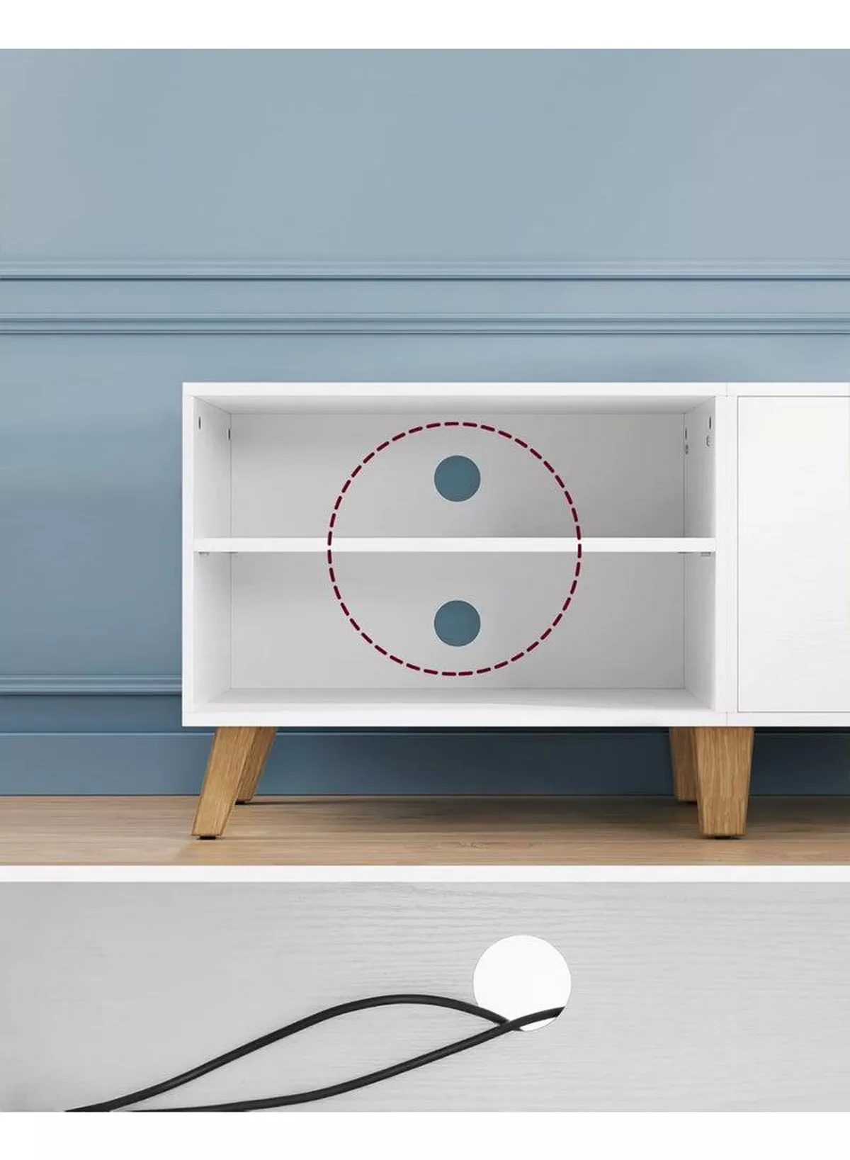 V Stand, 140 cm Long, with 2 Doors, Adjustable Shelf, for TVs up to 65 inches, Living Room, Dining Room and Bedroom, White-5-5