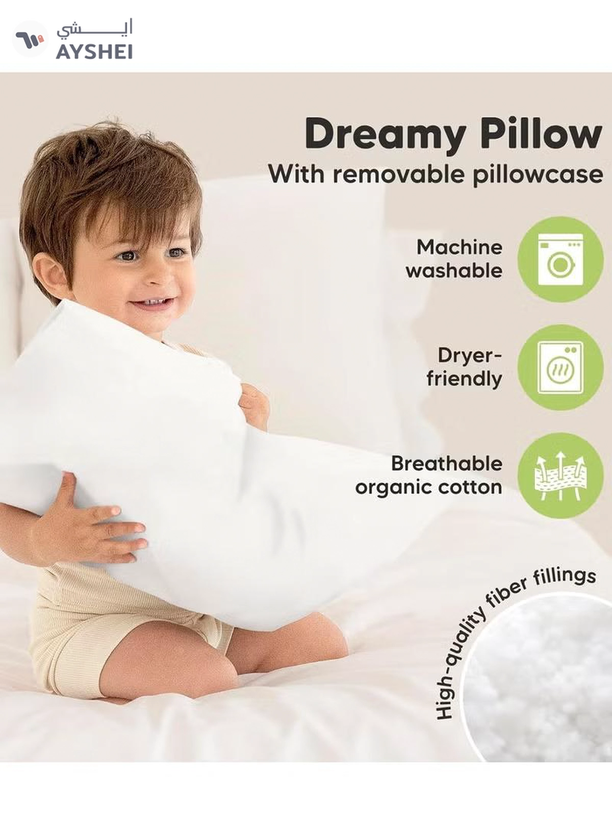 Eworld Toddler Baby Pillow Sleeping Cotton Blend Shell with Polyester Filling-3-3