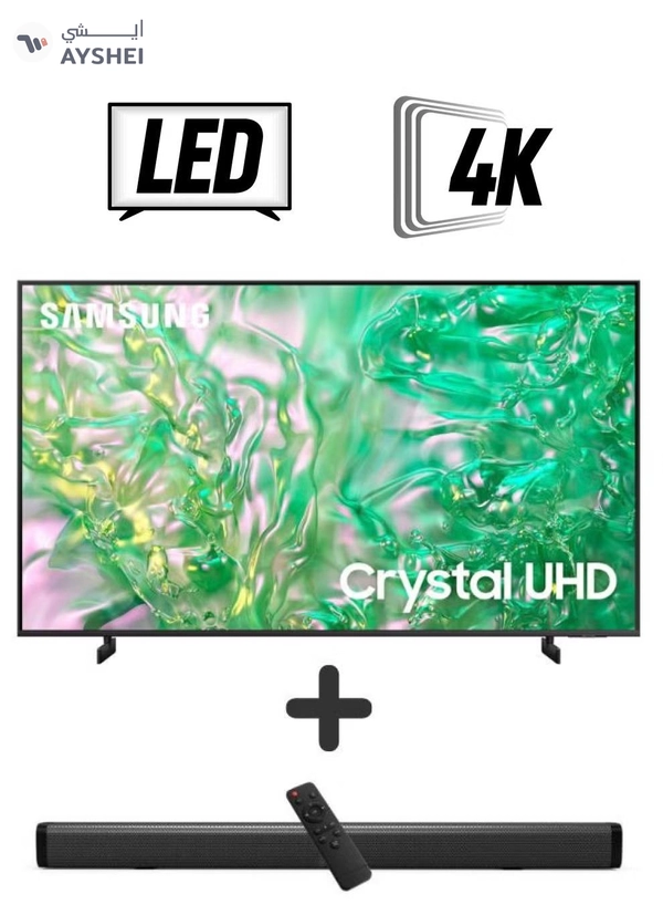 Samsung 55-Inch Crystal UHD DU8000 4K Smart Tv HDR 10+, Dynamic Crystal Color, AirSlim Design With 2.0 Channel Soundbar 30W, HDMI ARC, Bluetooth, USB, MP3, FM Station 55DU8000+SOUNDBAR Grey
