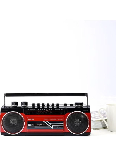 GEEPAS Radio Casset Recorder - Portable Speakers with USB, SD Slots, MP3 & BT | Built-in Microphone with Recording | Auto stop Function | 2 Years Warranty GCR13011 Red/Black-0