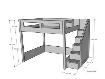 Elega Loft Bed, fits Queen 150 x 200 cms Mattress-2