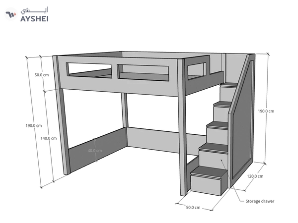 Elega Loft Bed, fits Queen 150 x 200 cms Mattress