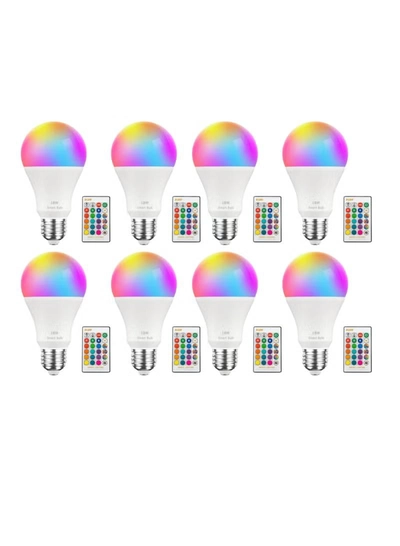 Yuwell 8Pcs RGBW Smart LED Light Bulb 24 Color Changing Bulb With Remote Control Smart Bulb With 16 Million Color Range E27-18W Bulb 50000 Hour Lifespan 2700K-6500K Color Temperature For Home Room Decoration-2