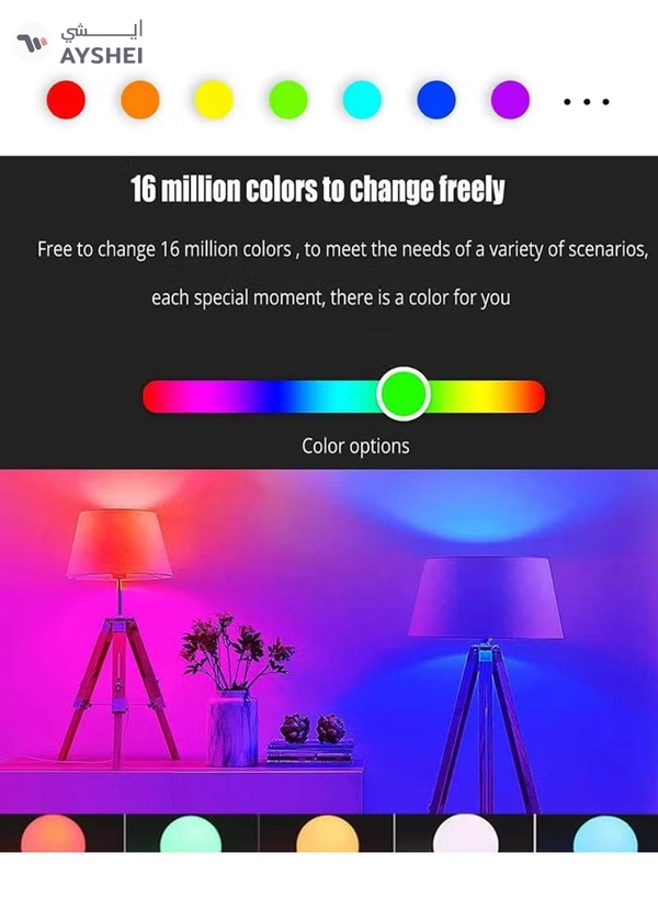 Yuwell 8Pcs RGBW Smart LED Light Bulb 24 Color Changing Bulb With Remote Control Smart Bulb With 16 Million Color Range E27-18W Bulb 50000 Hour Lifespan 2700K-6500K Color Temperature For Home Room Decoration