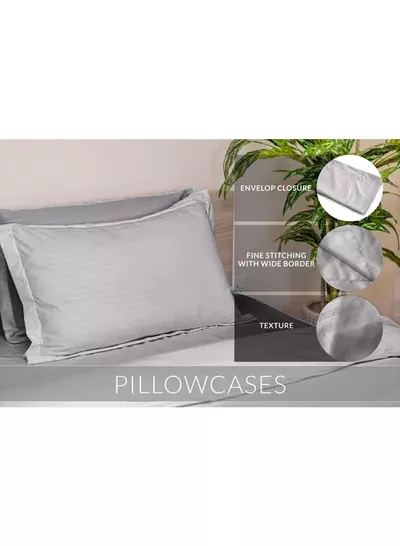 Eworld 6-Piece Premium King Size Bedding Set, Grey Striped Design and High-Quality Cotton Hotel Luxury Bedsheet, Soft Quilt Cover and Pillowcases-1