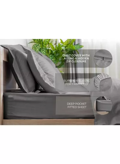 Eworld 6-Piece Premium King Size Bedding Set, Grey Striped Design and High-Quality Cotton Hotel Luxury Bedsheet, Soft Quilt Cover and Pillowcases-2