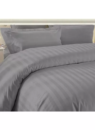 Eworld 6-Piece Premium King Size Bedding Set, Grey Striped Design and High-Quality Cotton Hotel Luxury Bedsheet, Soft Quilt Cover and Pillowcases-3