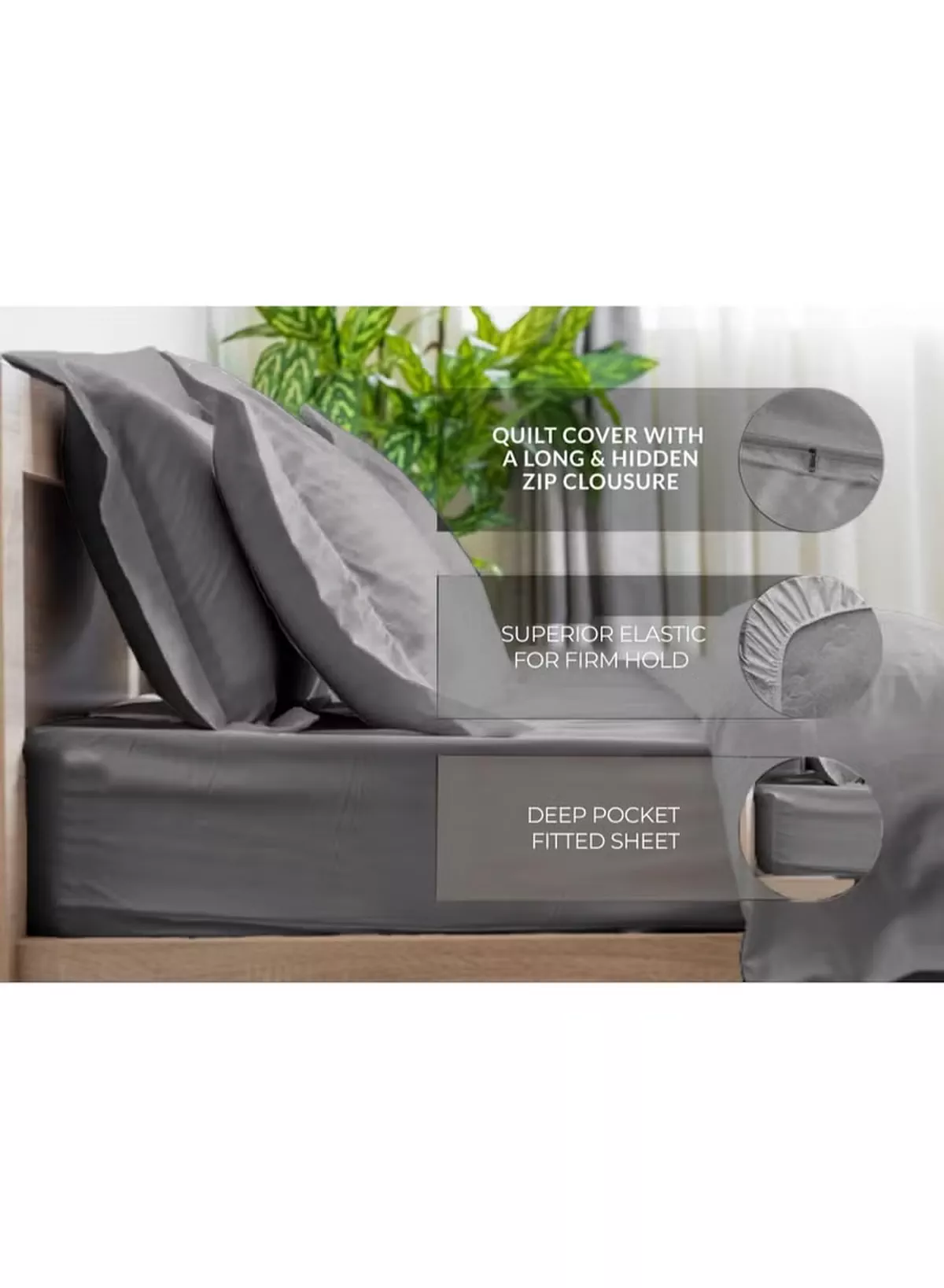 Eworld 6-Piece Premium King Size Bedding Set, Grey Striped Design and High-Quality Cotton Hotel Luxury Bedsheet, Soft Quilt Cover and Pillowcases-2-2