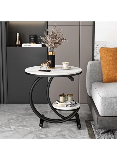 DubaiGallery Sofa Side Table, Light Luxury End Table, Lockboard Corner Table, Creative Small Round Table, Open Double Layer Design Coffee Table, Modern Living Room Side Cabinet Bedside Table-1