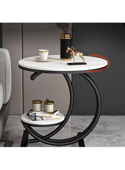 DubaiGallery Sofa Side Table, Light Luxury End Table, Lockboard Corner Table, Creative Small Round Table, Open Double Layer Design Coffee Table, Modern Living Room Side Cabinet Bedside Table-0