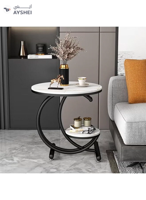 DubaiGallery Sofa Side Table, Light Luxury End Table, Lockboard Corner Table, Creative Small Round Table, Open Double Layer Design Coffee Table, Modern Living Room Side Cabinet Bedside Table