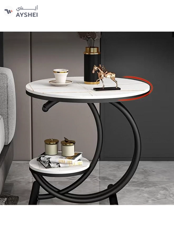 DubaiGallery Sofa Side Table, Light Luxury End Table, Lockboard Corner Table, Creative Small Round Table, Open Double Layer Design Coffee Table, Modern Living Room Side Cabinet Bedside Table