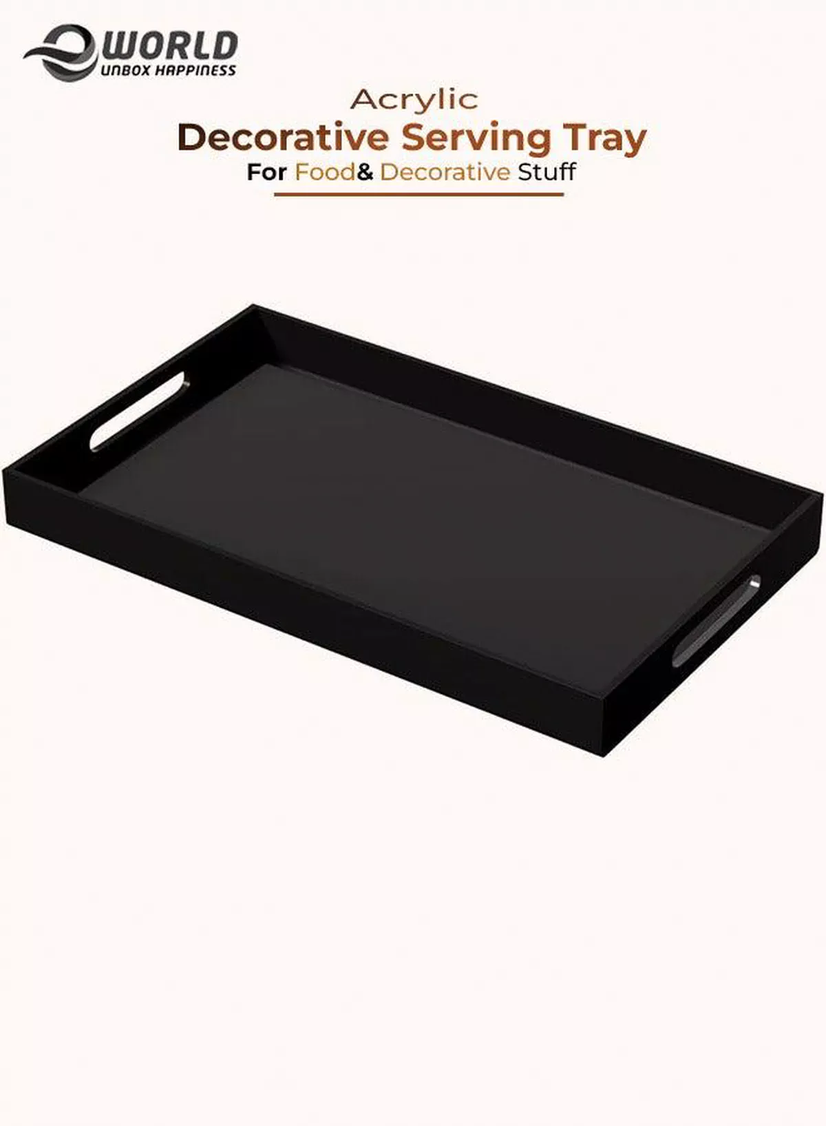 Black Serving Tray with Handles for Coffee, Tea, Snacks and Decorative Storage for Dining Tables and Bathroom Vanities