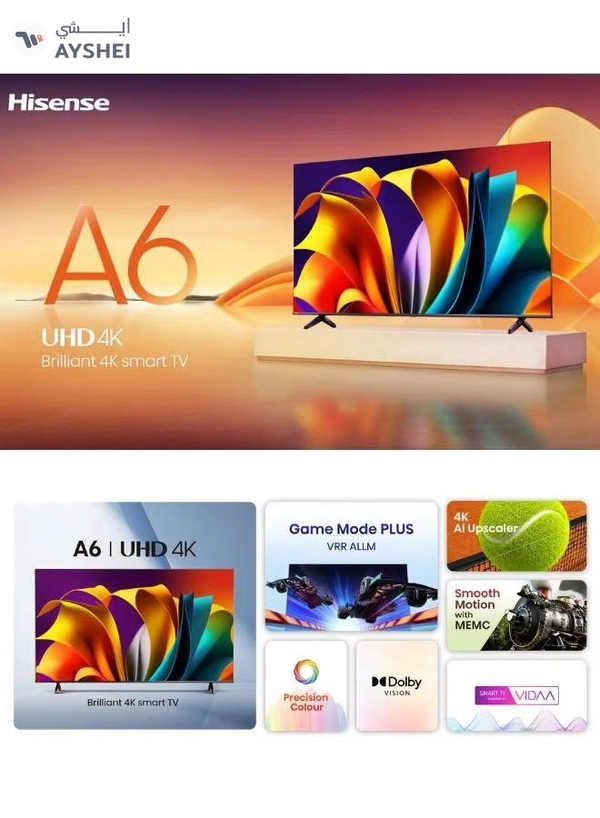 Hisense 58 Inch UHD 4K Smart TV With 60Hz, AI 4K Upscaler, Dolby Vision, Game Mode Plus & Voice Control 58A62NS Black