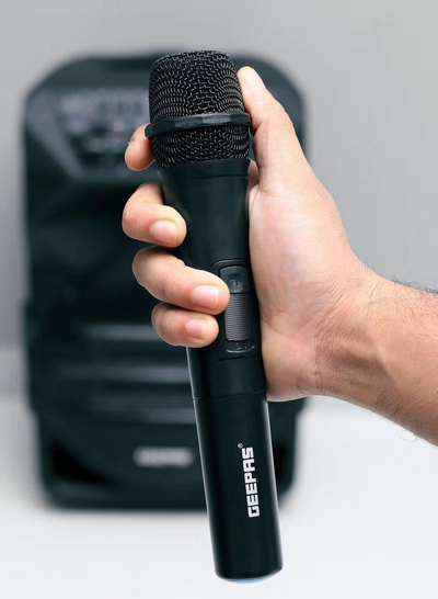 GEEPAS Rechargeable Professional Trolley Speaker 60000W PMPO With 15" Woofer, Two Wireless Microphones and a Remote Control, Bluetooth, TWS Function and FM Radio, Recording Function, LED Display-2