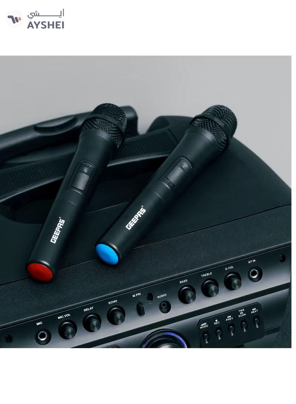 GEEPAS Rechargeable Professional Trolley Speaker 60000W PMPO With 15" Woofer, Two Wireless Microphones and a Remote Control, Bluetooth, TWS Function and FM Radio, Recording Function, LED Display-3-3