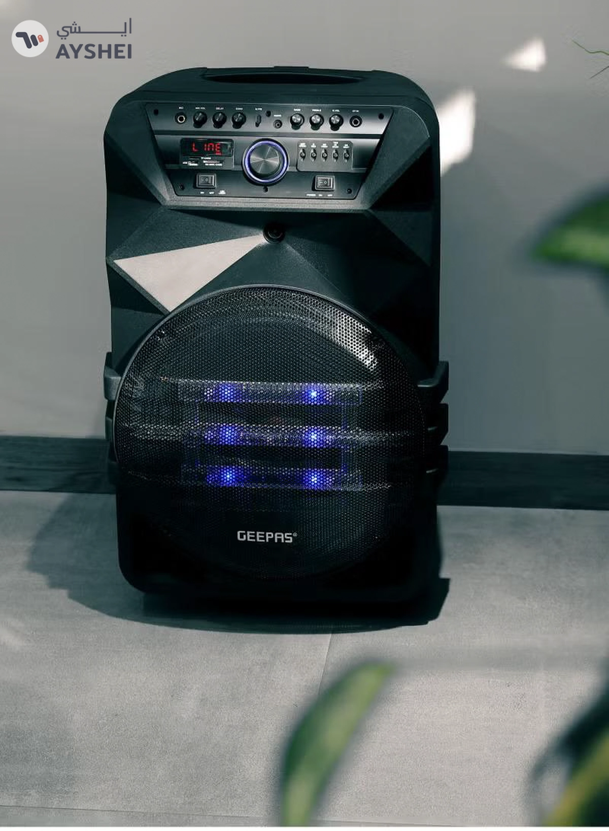 GEEPAS Rechargeable Professional Trolley Speaker 60000W PMPO With 15" Woofer, Two Wireless Microphones and a Remote Control, Bluetooth, TWS Function and FM Radio, Recording Function, LED Display-7-7