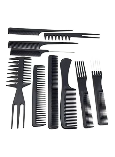 Youngman 10-Piece Professional Styling Comb Set Black-0
