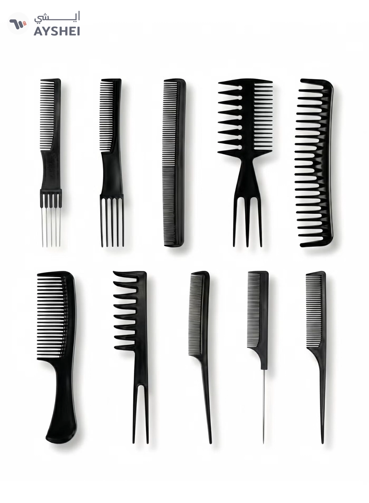 Youngman 10-Piece Professional Styling Comb Set Black-3-3