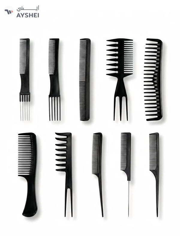 Youngman 10-Piece Professional Styling Comb Set Black