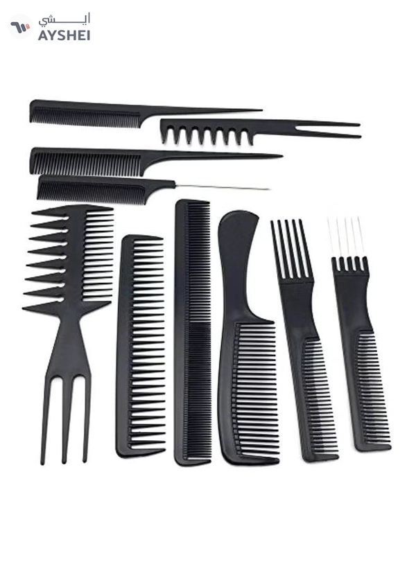 Youngman 10-Piece Professional Styling Comb Set Black