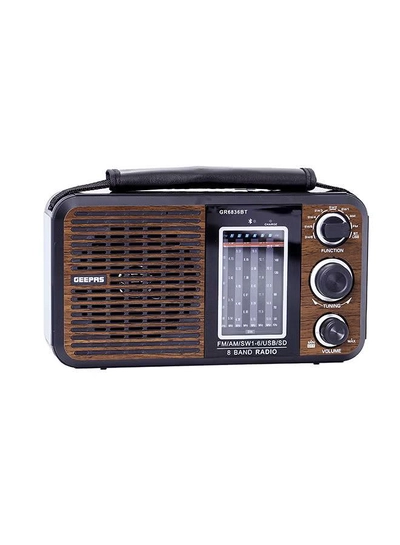 GEEPAS Rechargeable FM Radio, Large Capacity Battery, Perfectly Portable, Lightweight, Retro Style FM Radio, Strong And Stylish, Perfect Sound Quality, Multi Band GR6836BT Brown/Black-5