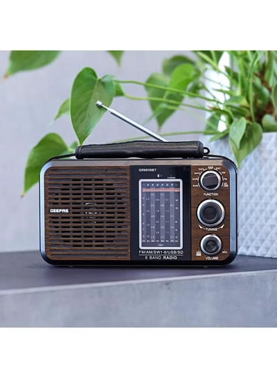 GEEPAS Rechargeable FM Radio, Large Capacity Battery, Perfectly Portable, Lightweight, Retro Style FM Radio, Strong And Stylish, Perfect Sound Quality, Multi Band GR6836BT Brown/Black-0
