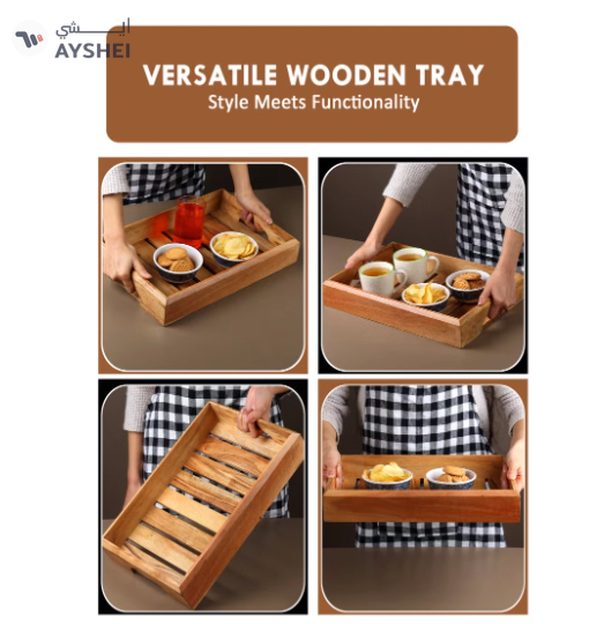 REZLAN UAE Premium Handcrafted Acacia Wood Serving Tray-1-1