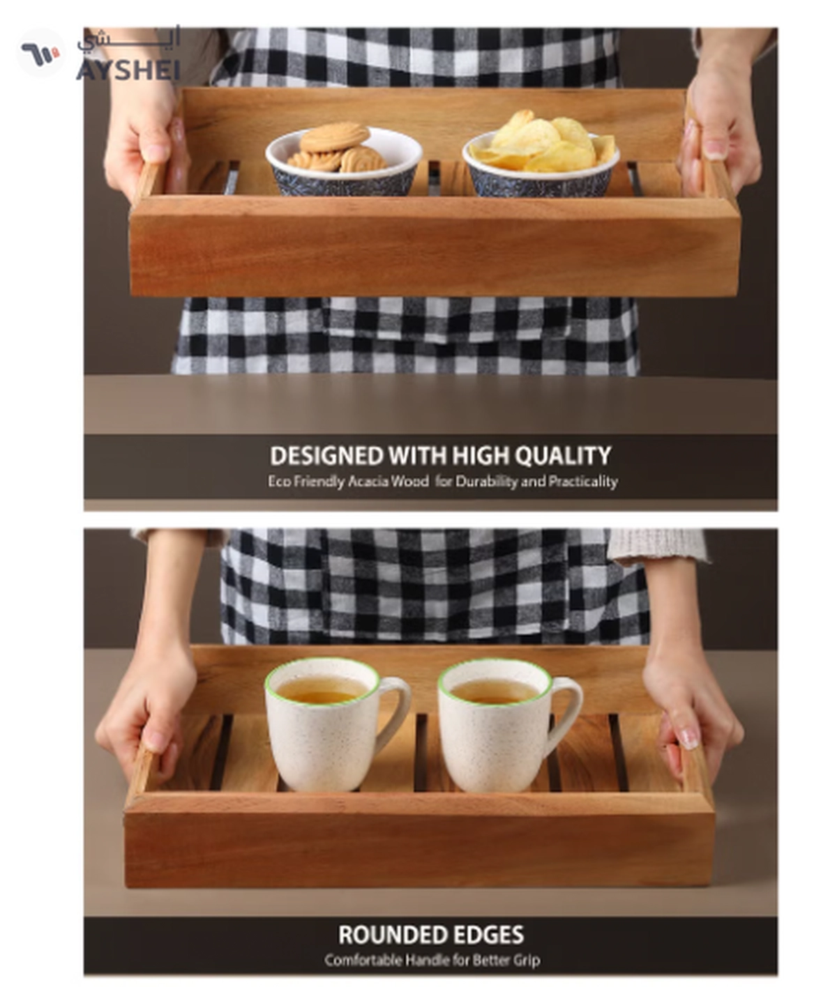 REZLAN UAE Premium Handcrafted Acacia Wood Serving Tray-3-3