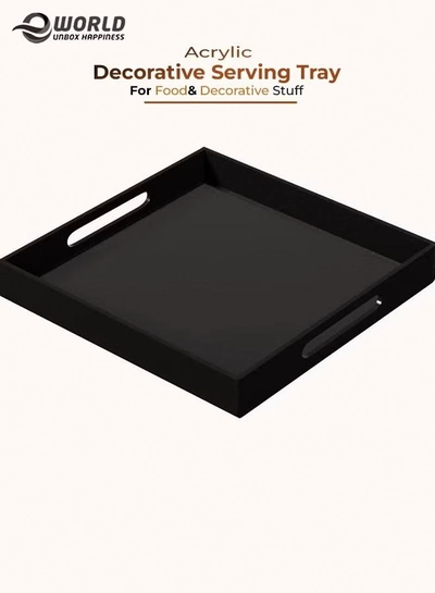 Eworld Black Food Serving Tray with Handles for Coffee, Tea, Snacks, and Decorative Storage -0