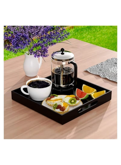 Eworld Black Food Serving Tray with Handles for Coffee, Tea, Snacks, and Decorative Storage -1