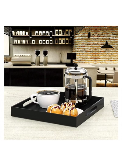 Eworld Black Food Serving Tray with Handles for Coffee, Tea, Snacks, and Decorative Storage -3