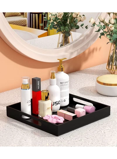 Eworld Black Food Serving Tray with Handles for Coffee, Tea, Snacks, and Decorative Storage -4