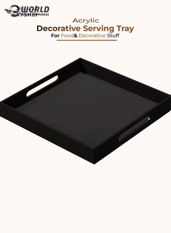 Eworld Black Food Serving Tray with Handles for Coffee, Tea, Snacks, and Decorative Storage 