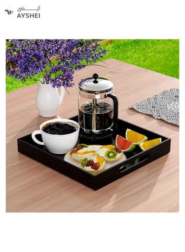 Eworld Black Food Serving Tray with Handles for Coffee, Tea, Snacks, and Decorative Storage 