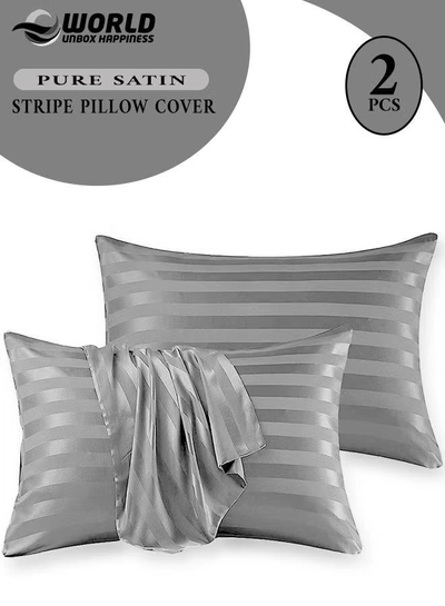 Eworld Set of 2 Grey Satin Stripe Pillow Covers Featuring 300 Thread Count-0