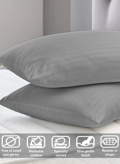 Eworld Set of 2 Grey Satin Stripe Pillow Covers Featuring 300 Thread Count-2
