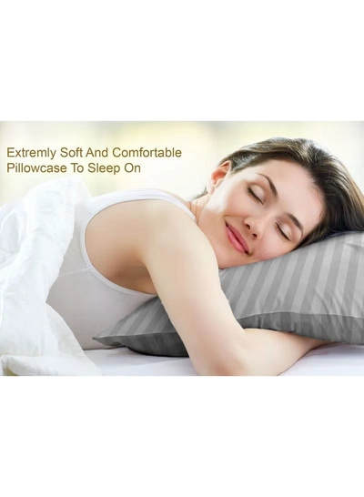 Eworld Set of 2 Grey Satin Stripe Pillow Covers Featuring 300 Thread Count-3