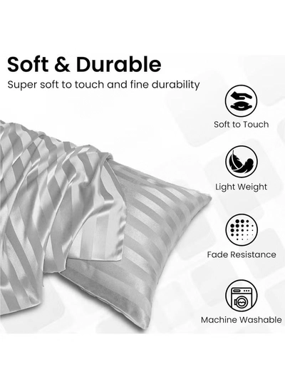 Eworld Set of 2 Grey Satin Stripe Pillow Covers Featuring 300 Thread Count-4