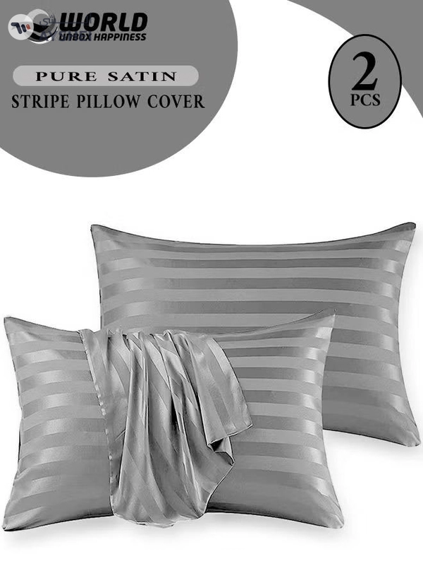 Eworld Set of 2 Grey Satin Stripe Pillow Covers Featuring 300 Thread Count