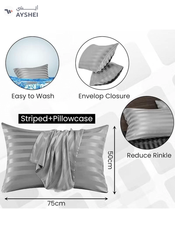 Eworld Set of 2 Grey Satin Stripe Pillow Covers Featuring 300 Thread Count