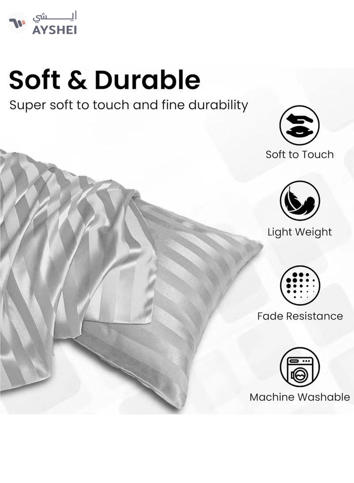 Eworld Set of 2 Grey Satin Stripe Pillow Covers Featuring 300 Thread Count-4-4