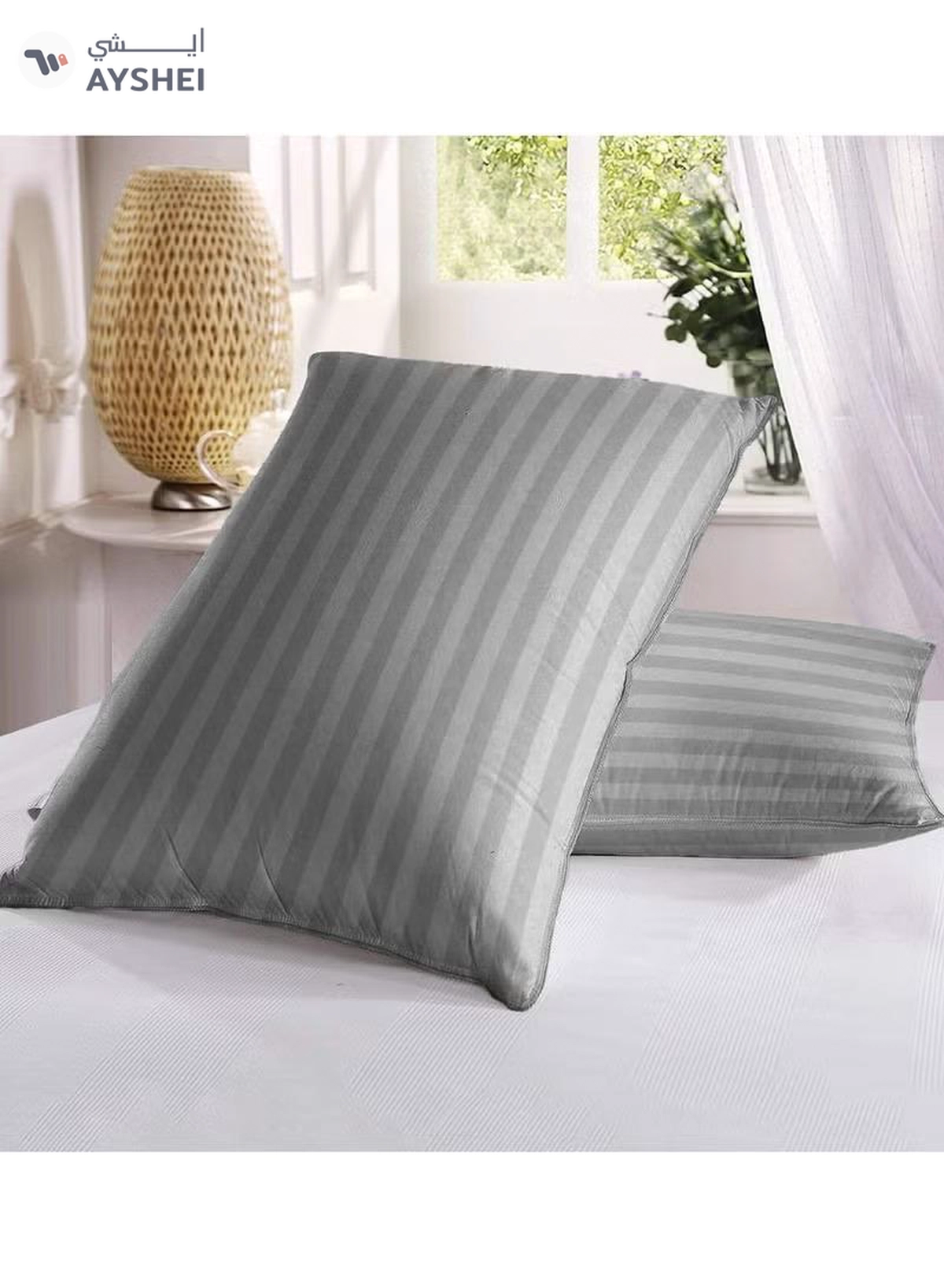 Eworld Set of 2 Grey Satin Stripe Pillow Covers Featuring 300 Thread Count-5-5