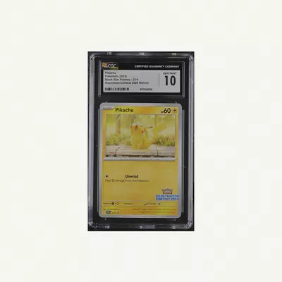 2025 Pikachu Black Star Promo #214 – Illustration Contest 2024 Winner, graded CGC Gem Mint 10-0