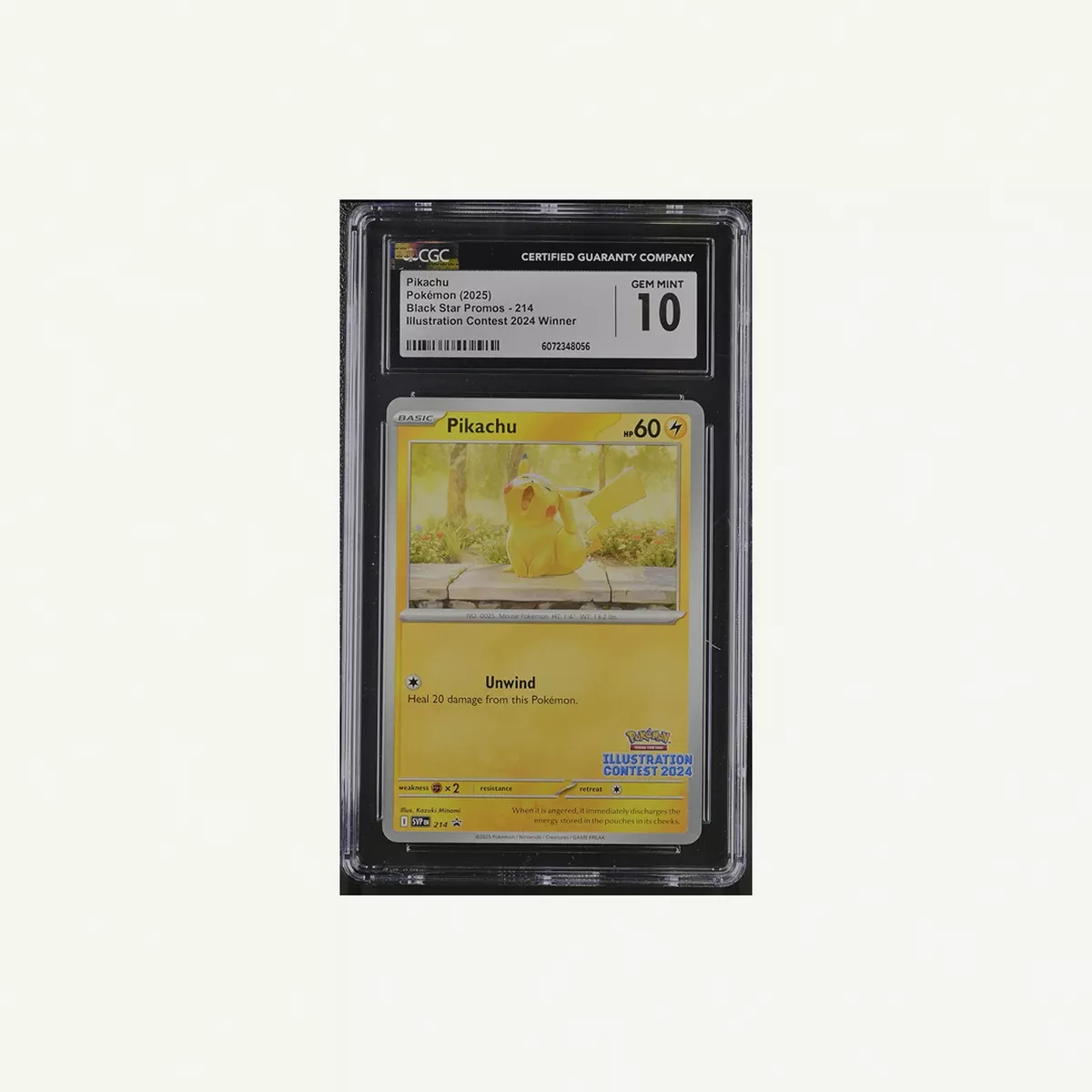 2025 Pikachu Black Star Promo #214 – Illustration Contest 2024 Winner, graded CGC Gem Mint 10-0-0