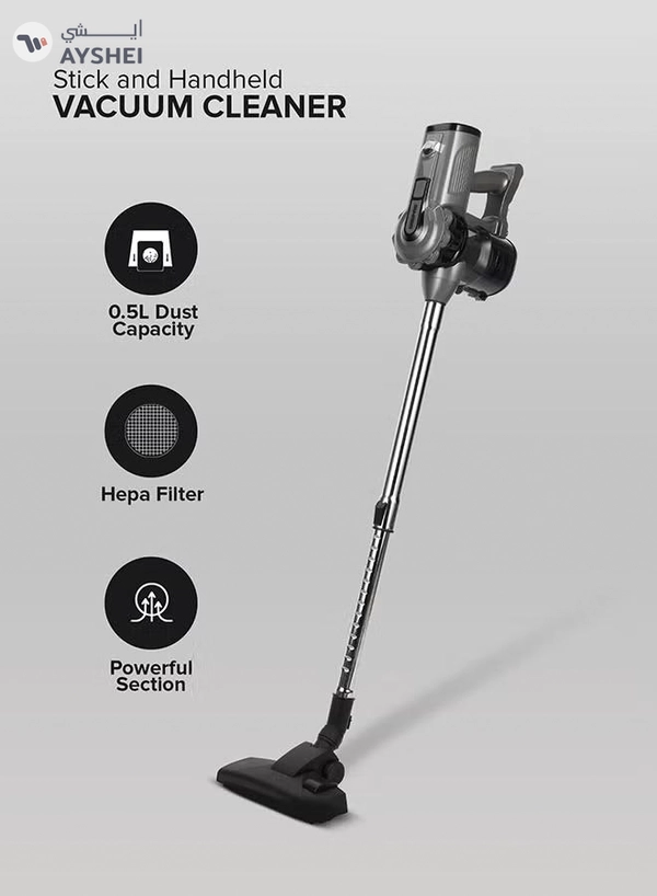 GEEPAS Stick and Handheld Vacuum Cleaner, Cyclonic Filtration System, Plastic with HEPA Filter/ Perfect for Home, Office, Apartments/ Easy to Use Model, Low Noise Design 0.5 L 800 W GVC19036 Black and Silver