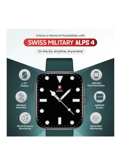 Swiss Military ALPS4 Smartwatch – Stylish AMOLED Wearable with Bluetooth Calling, Health Monitoring, Wireless Charging & Multilingual Support - Green-3